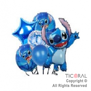 SET DE GLOBOS METALIZADO STITCH 7 UNIDADES X 1
